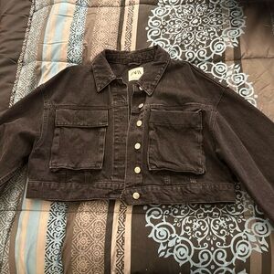 Zara Black Oversized Cropped Denim Jacket
